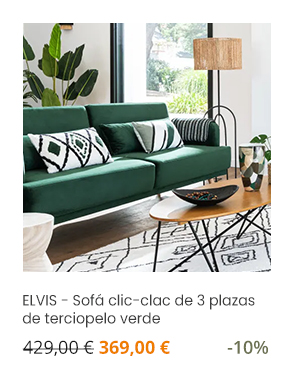 ELVIS - Sofá clic-clac de 3 plazas de terciopelo verde / 369,00€ / -10%
