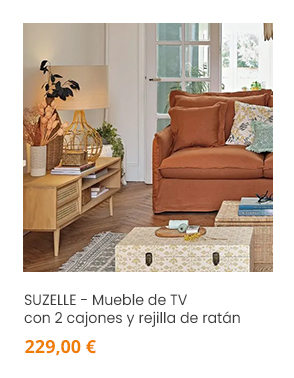 SUZELLE - Mueble de TV con 2 cajones y rejilla de ratán / 229,00€